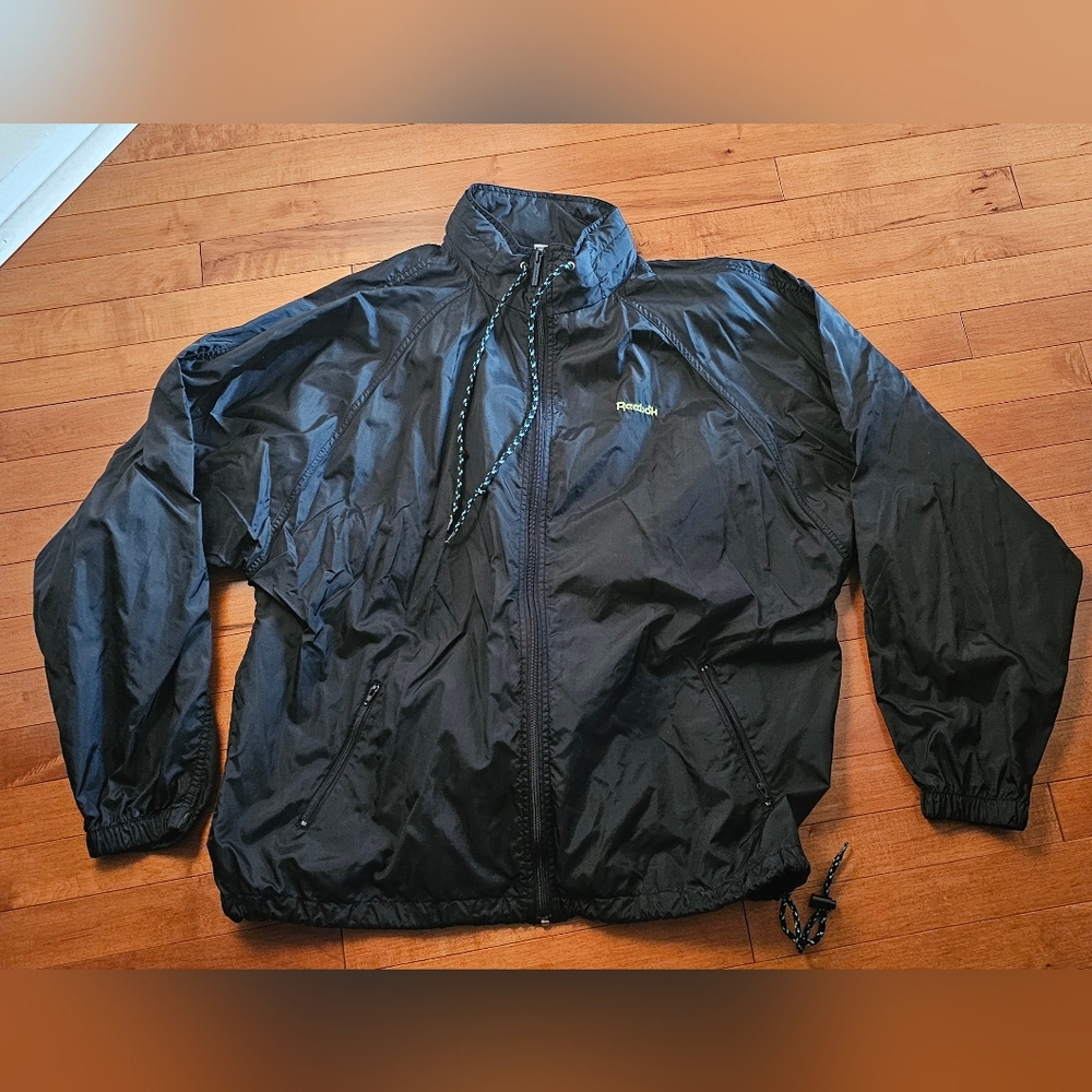 Reebok Black Windbreaker Jacket with Stand-Up Collar Vintage Mens XL